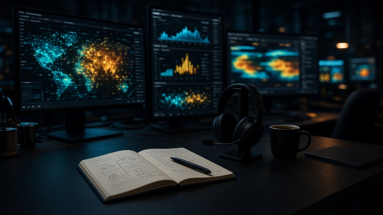 Mesa de análise com monitores de competição