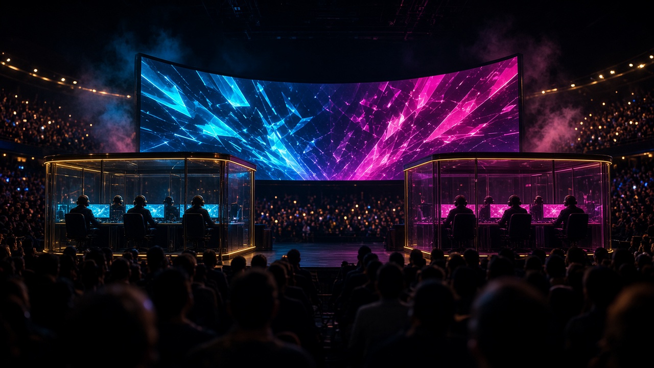 Final de esports com cabines iluminadas